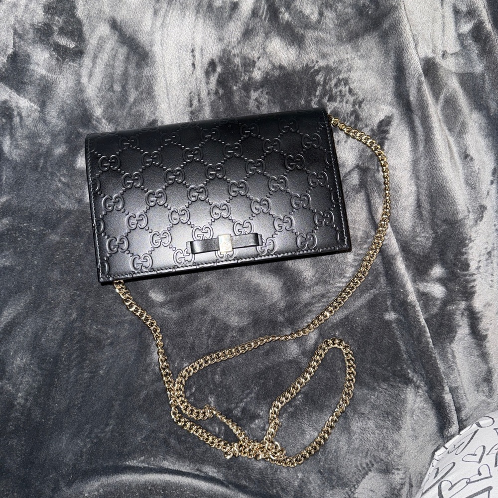 Gucci Black Leather Wallet on Chain Bag